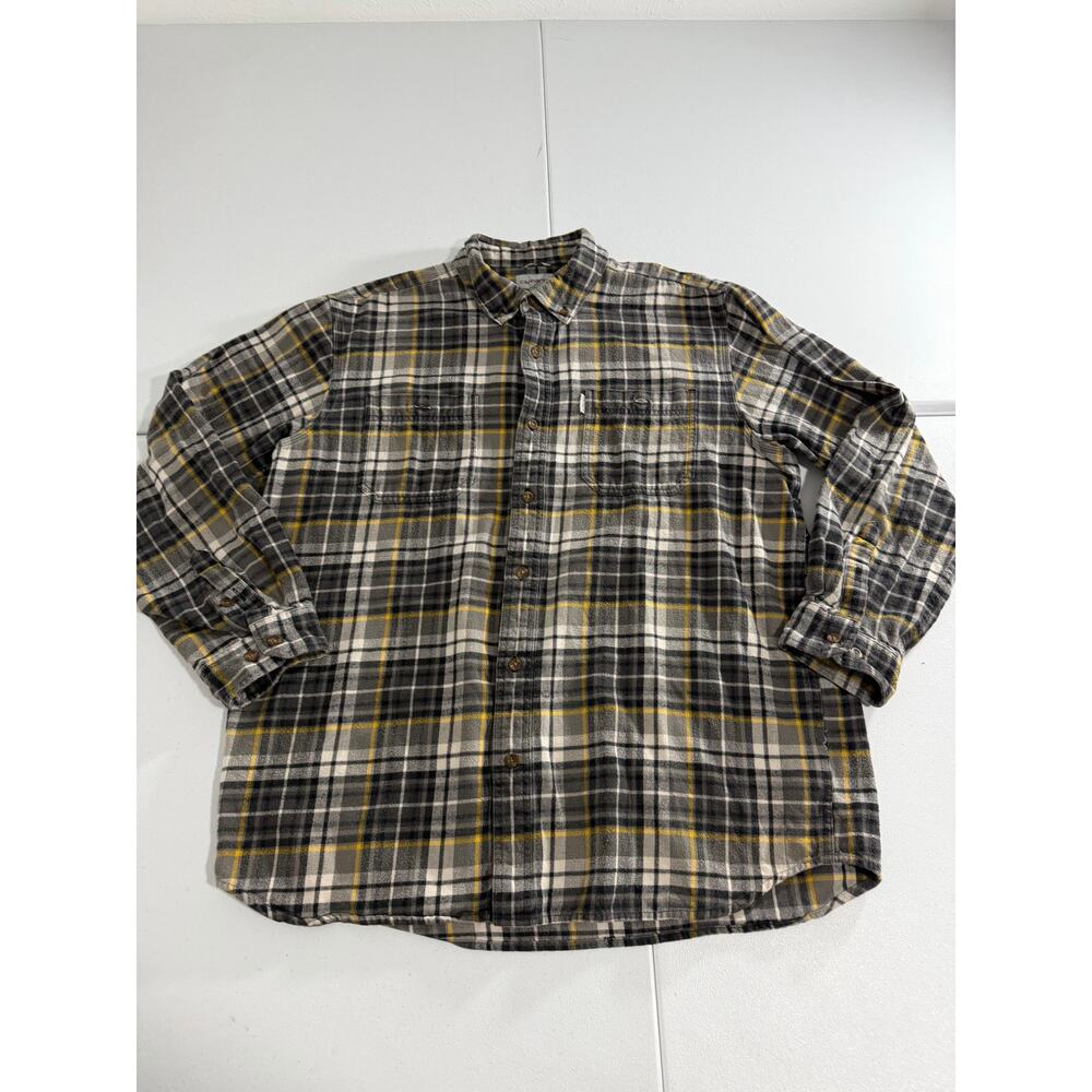 Carhartt Relaxed Fit Flannel Shirt Men's XL Gray Yellow Plaid Long Sleeve